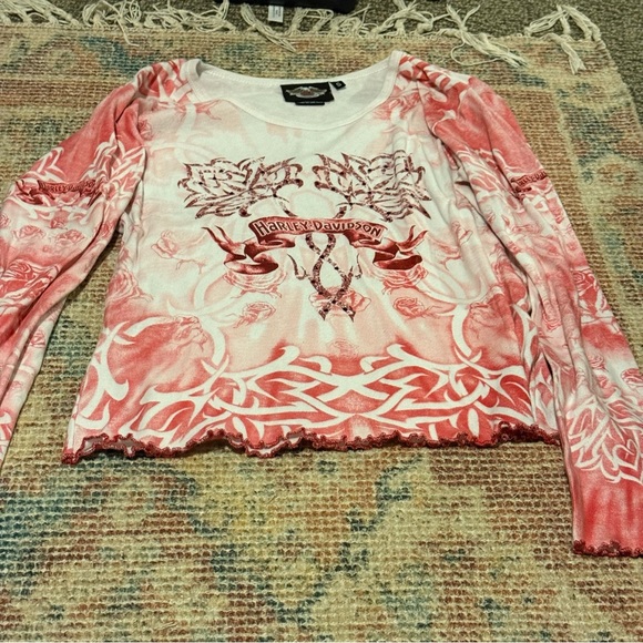 Harley-Davidson Pink and White Graphic Top - Picture 1 of 6